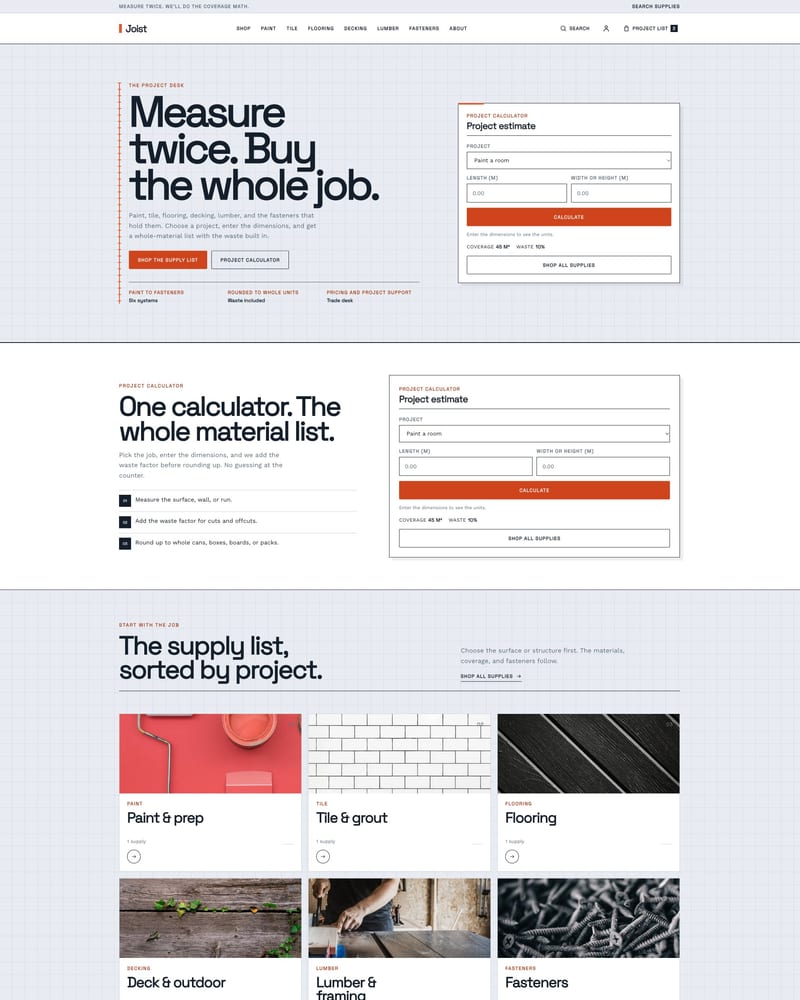 Joist theme home page