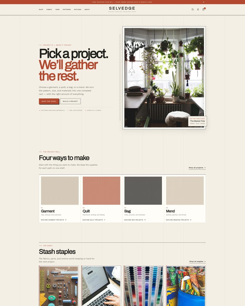 Selvedge theme home page